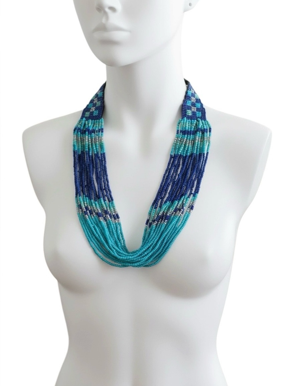 🔃Multi Layered Blue Beaded Statement Necklace